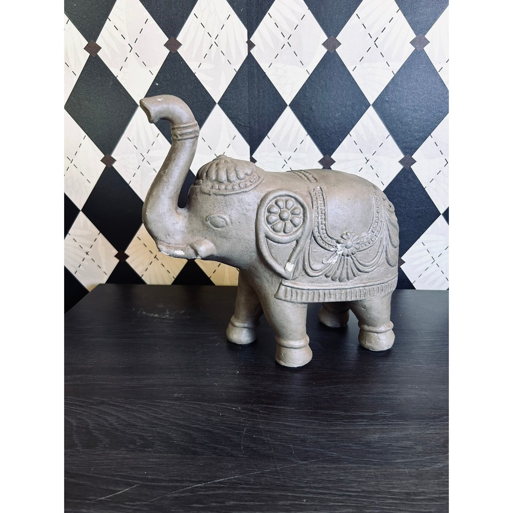 Vintage Gray Elephant Statue Trunk Up Good Luck Bohemian Decor 10"" - Picture 7 of 17